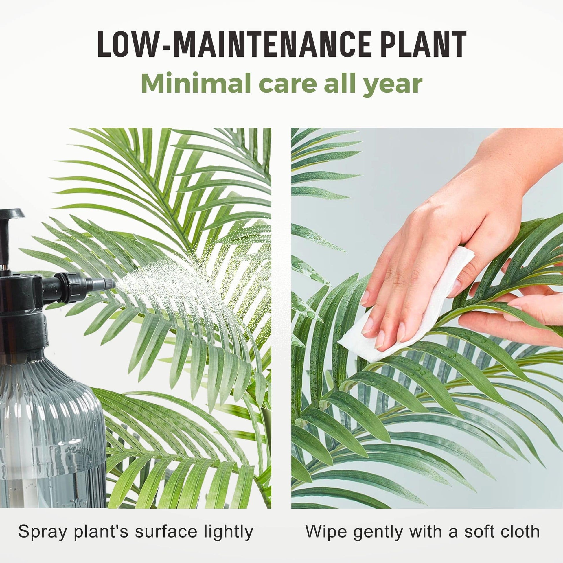 Artificial palm tree requiring minimal care, perfect for convenient year-round greenery