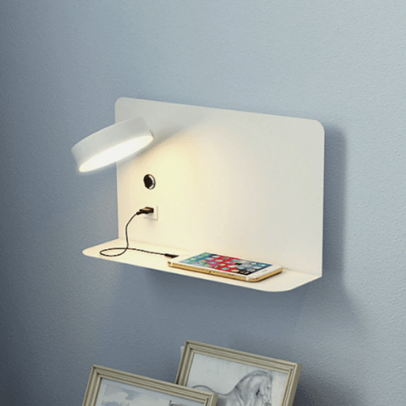 Shelf and Wall Light with USB Charging Port Wall Light LED Decluttered Homes