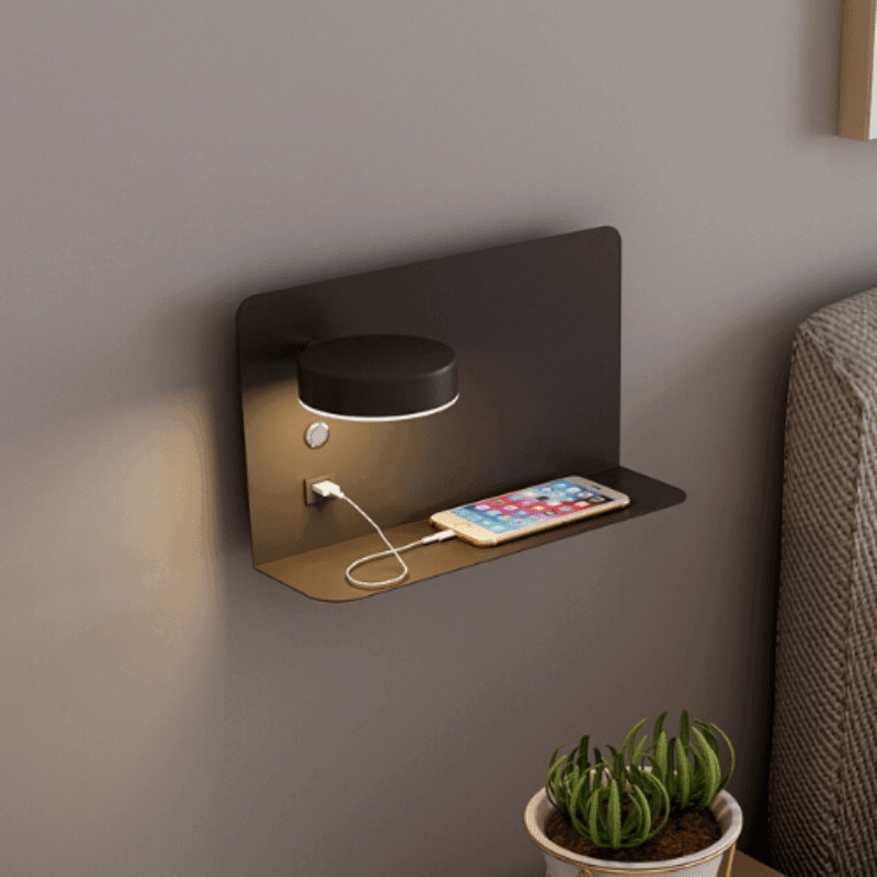 Shelf and Wall Light with USB Charging Port Wall Light LED Decluttered Homes