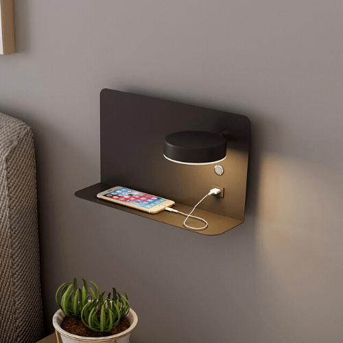 Shelf and Wall Light with USB Charging Port Wall Light LED Decluttered Homes