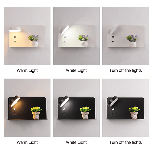 Shelf and Wall Light with USB Charging Port Wall Light LED Decluttered Homes
