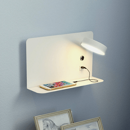 Shelf and Wall Light with USB Charging Port Wall Light LED Decluttered Homes