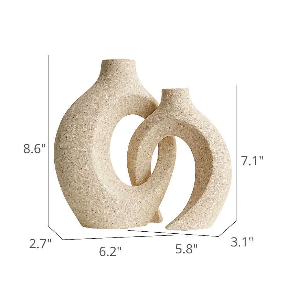 Boho Round Ceramic Vase Set of 2 Vase Decluttered Homes