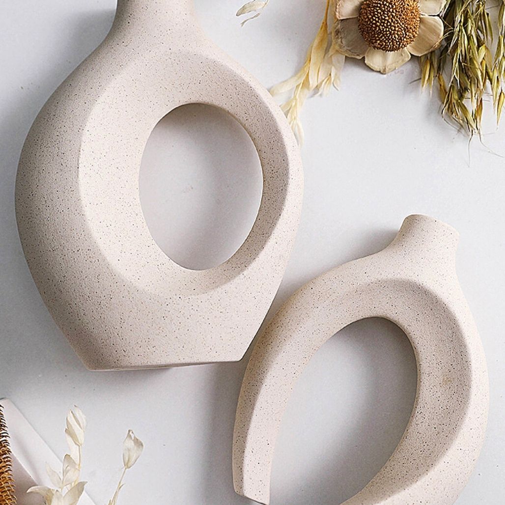 Boho Round Ceramic Vase Set of 2 Vase Decluttered Homes