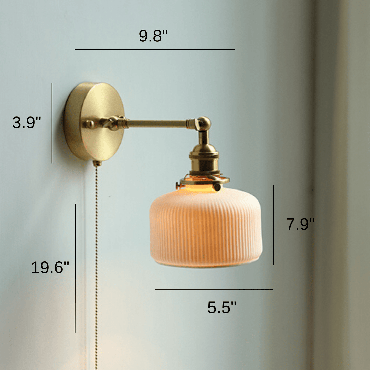 White Ceramic Wall Sconce with Pull Chain Switch Lighting Decluttered Homes