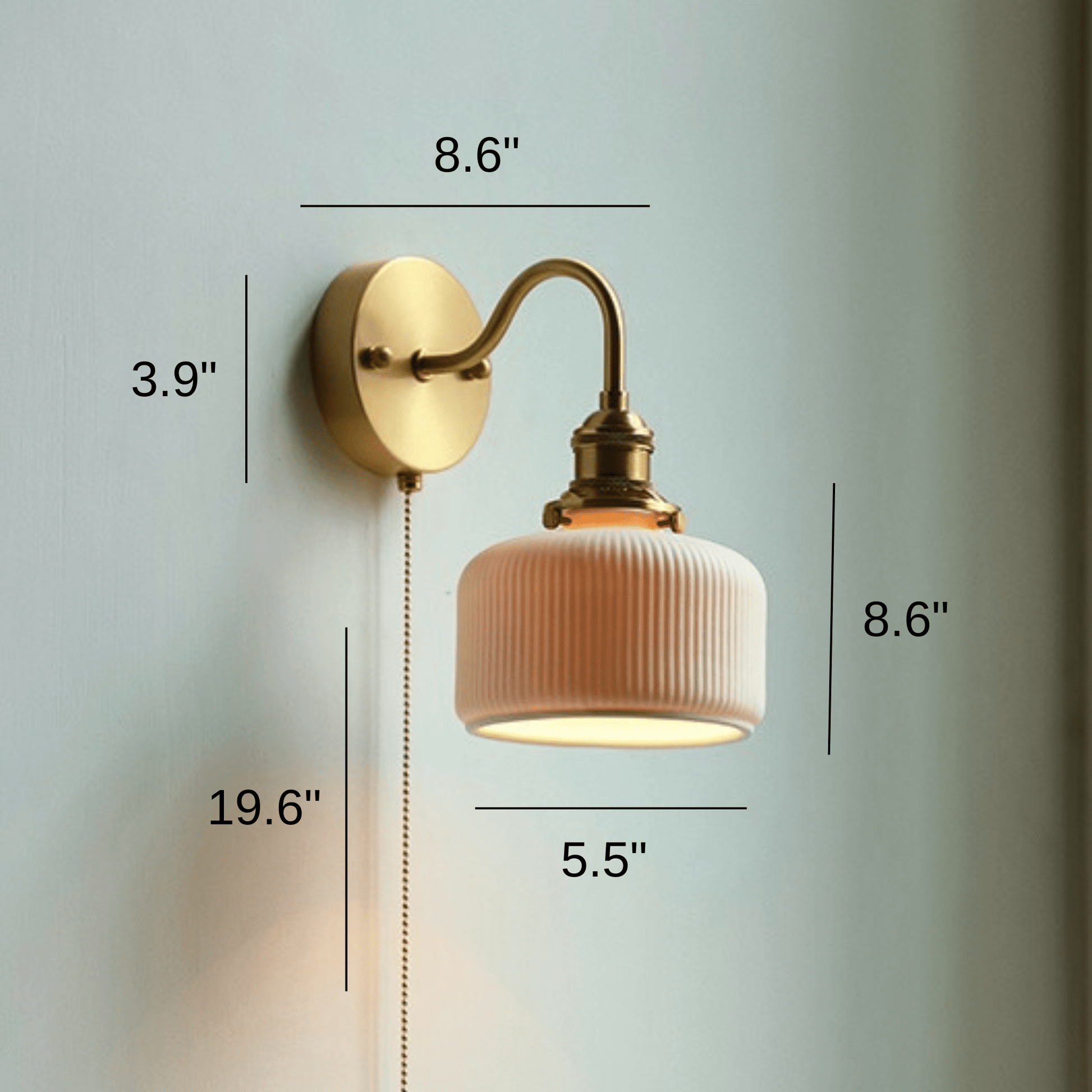 White Ceramic Wall Sconce with Pull Chain Switch Lighting Decluttered Homes