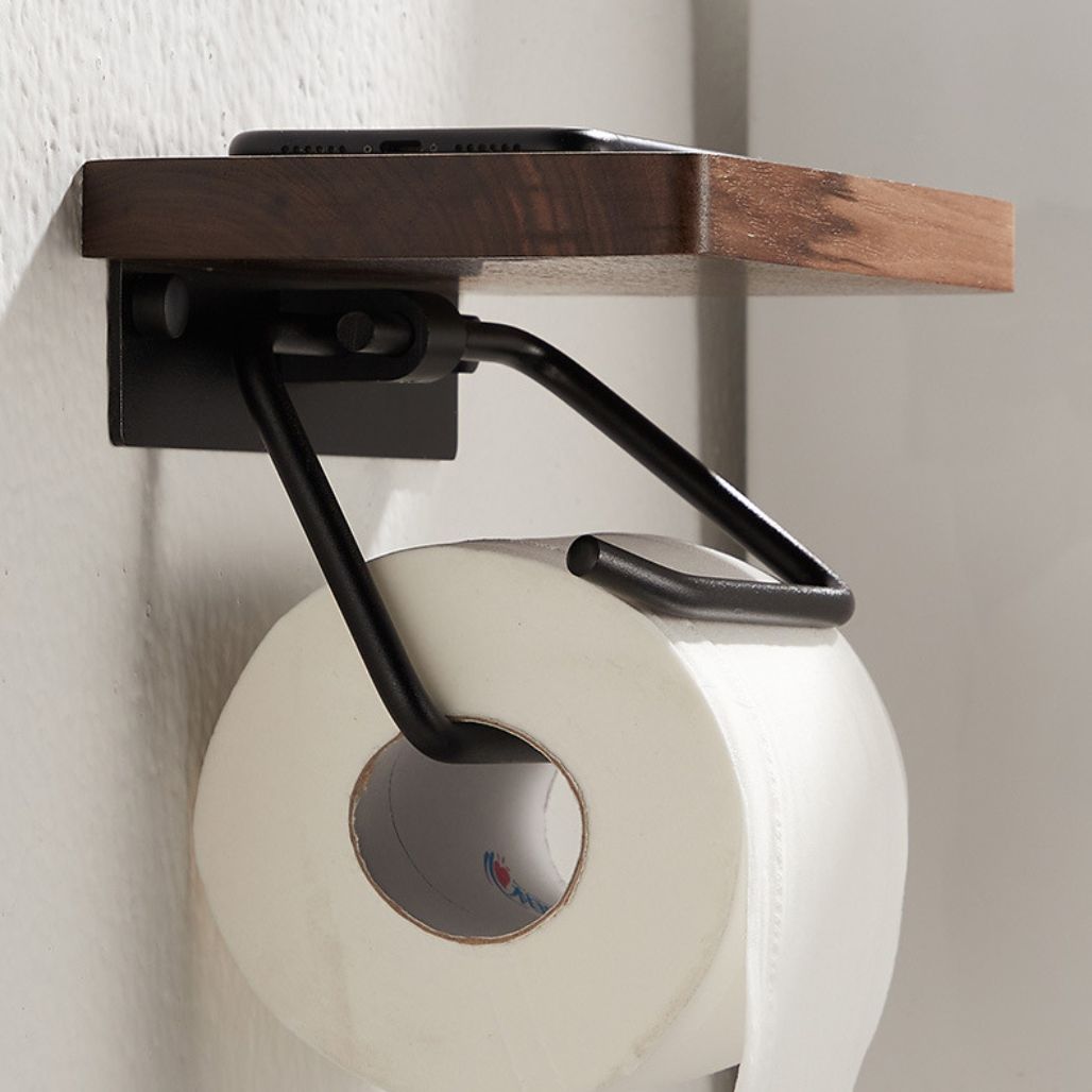 Wood Toilet Paper Holder with Phone Shelf Toilet Paper Holder Decluttered Homes