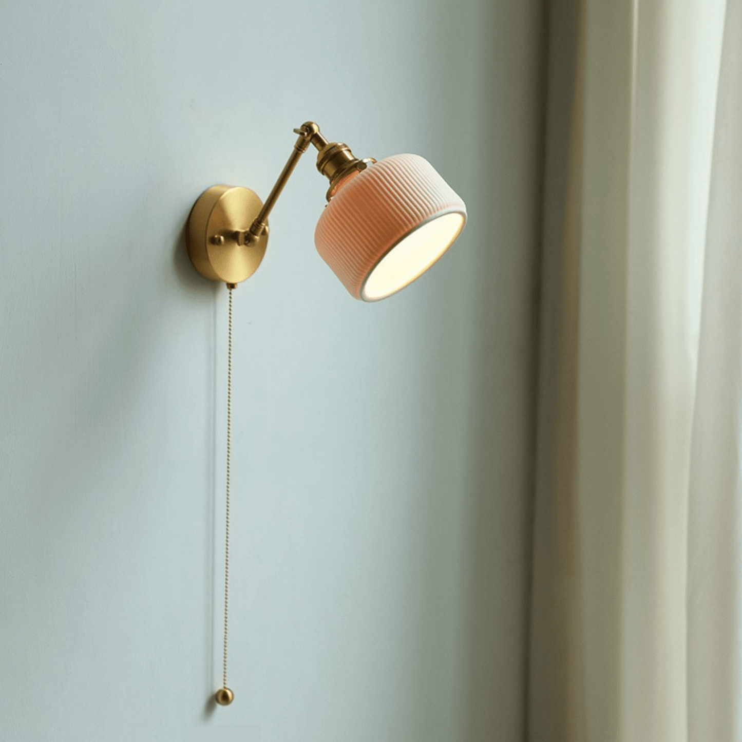 White Ceramic Wall Sconce with Pull Chain Switch Lighting Decluttered Homes