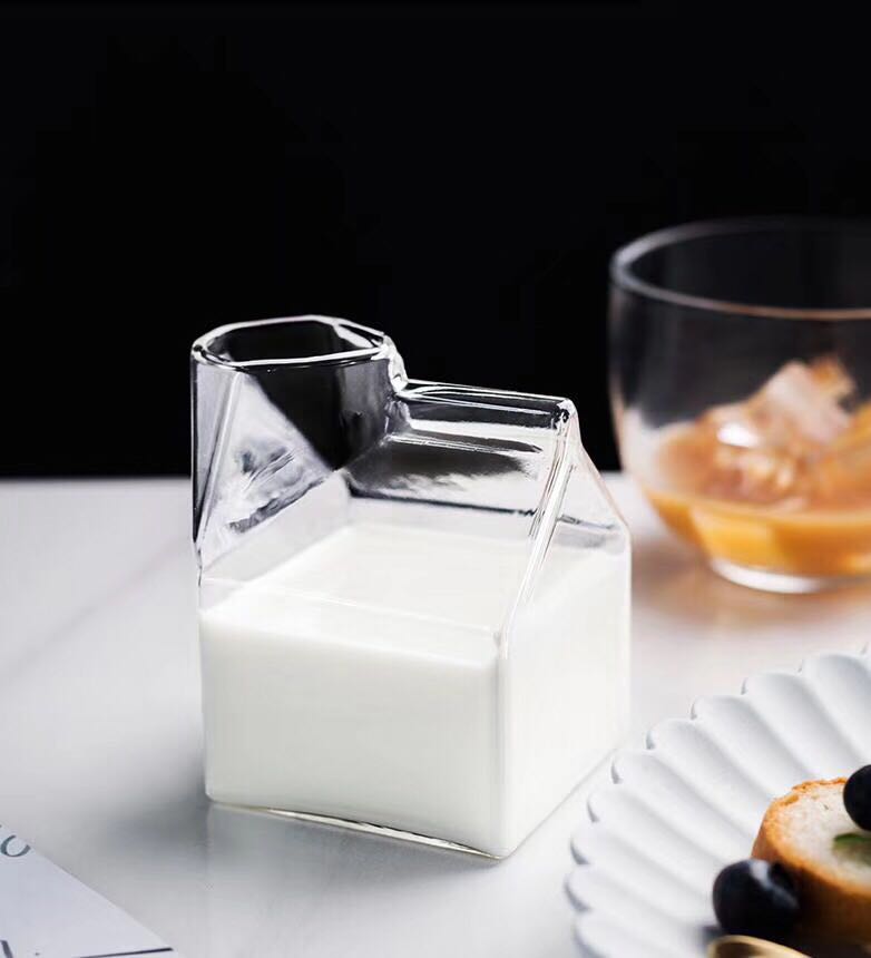 Tapleap Glass Milk Carton, Kawaii Aesthetic Clear Cup, Cute Mini Creamer Container - Small Gift Choice