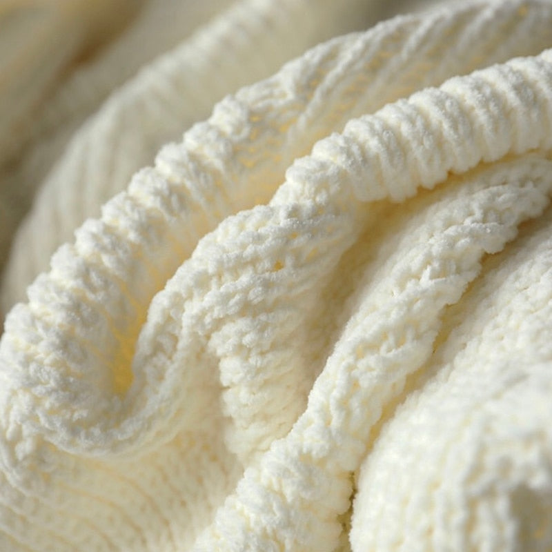 Chenille Knitted Throw Blanket with Pom Poms Chenille Knitted Throw Blanket with Pom Poms Decluttered Homes