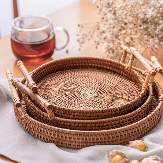 Rattan Round Serving Tray Rattan Round Serving Tray Decluttered Homes