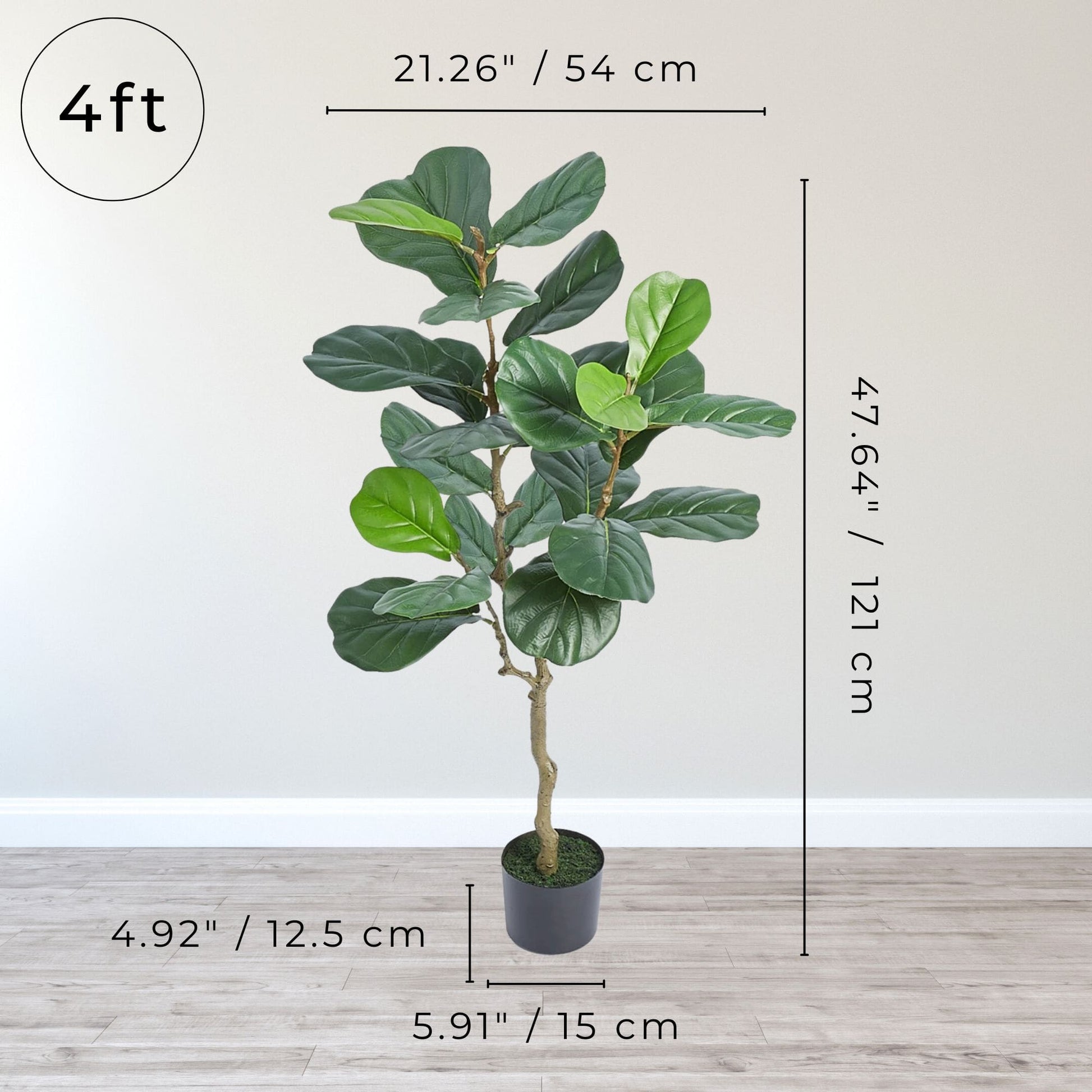 Compact 4ft artificial Ficus Lyrata tree, perfect for small spaces and modern home decor