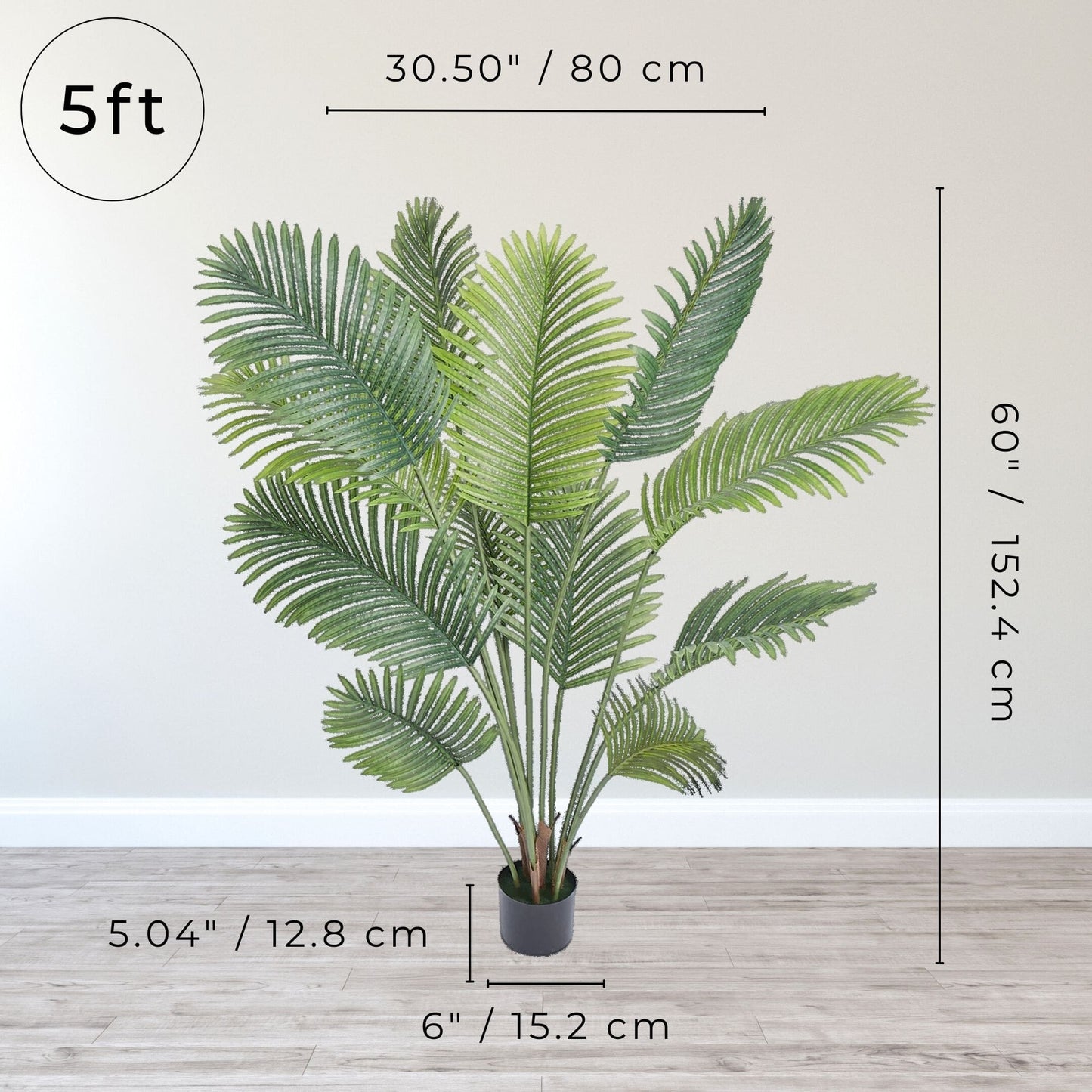 A 5-foot tall artificial palm tree, ideal for adding lush greenery to home or office environments