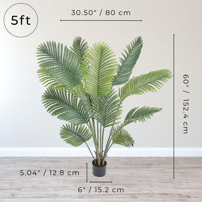 A 5-foot tall artificial palm tree, ideal for adding lush greenery to home or office environments