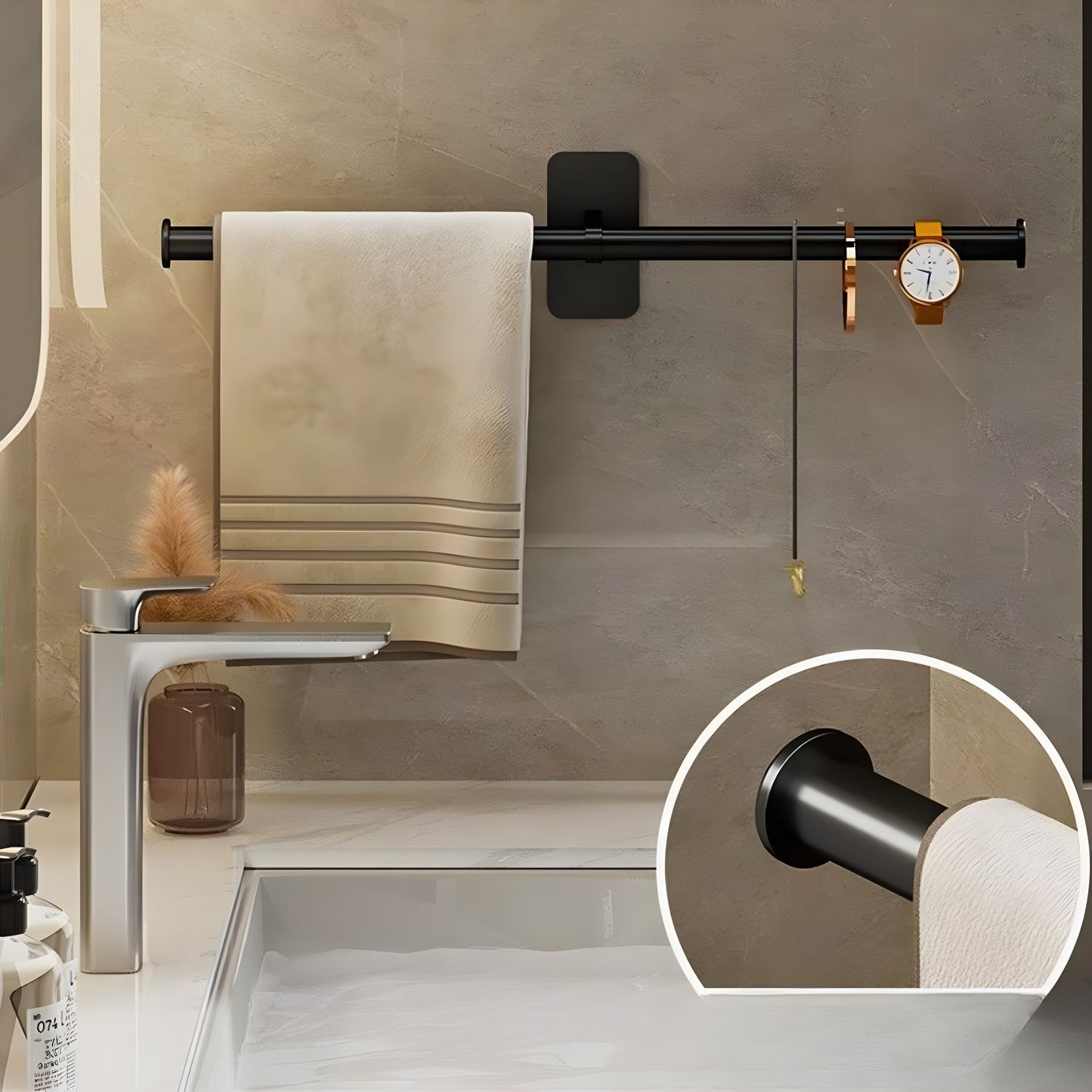 Glue-on towel rack for easy installation