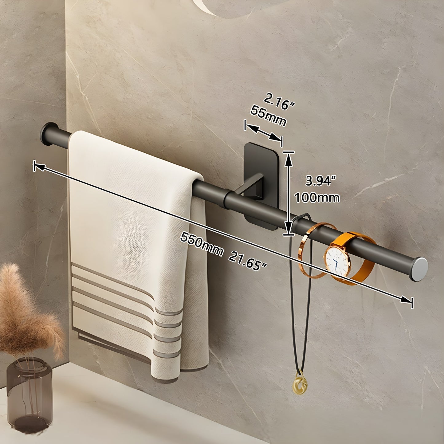 Practical towel rack for a tile wall