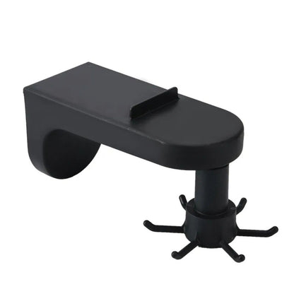 A black, sleek, adjustable hook for hanging various kitchen utensils, with a solid base