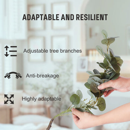 Showcasing the adjustable and resilient branches of an artificial eucalyptus tree for easy home styling