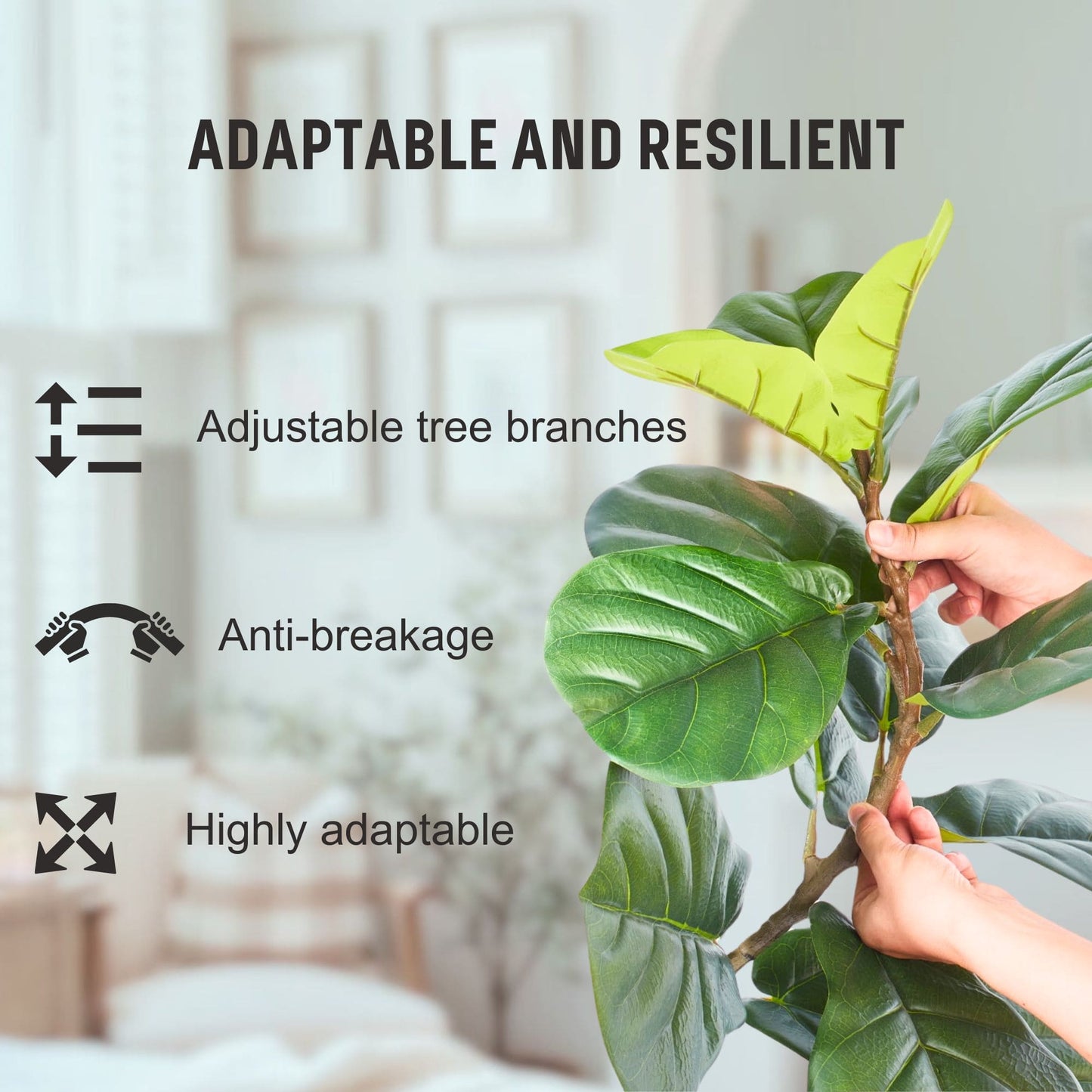Adaptable and resilient artificial Ficus Lyrata with anti-breakage and adjustable branches feature