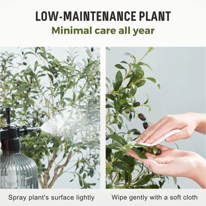 Low-maintenance artificial olive plant with minimal care instructions, ideal for year-round greenery