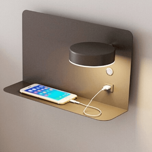 Shelf and Wall Light with USB Charging Port Wall Light LED Decluttered Homes