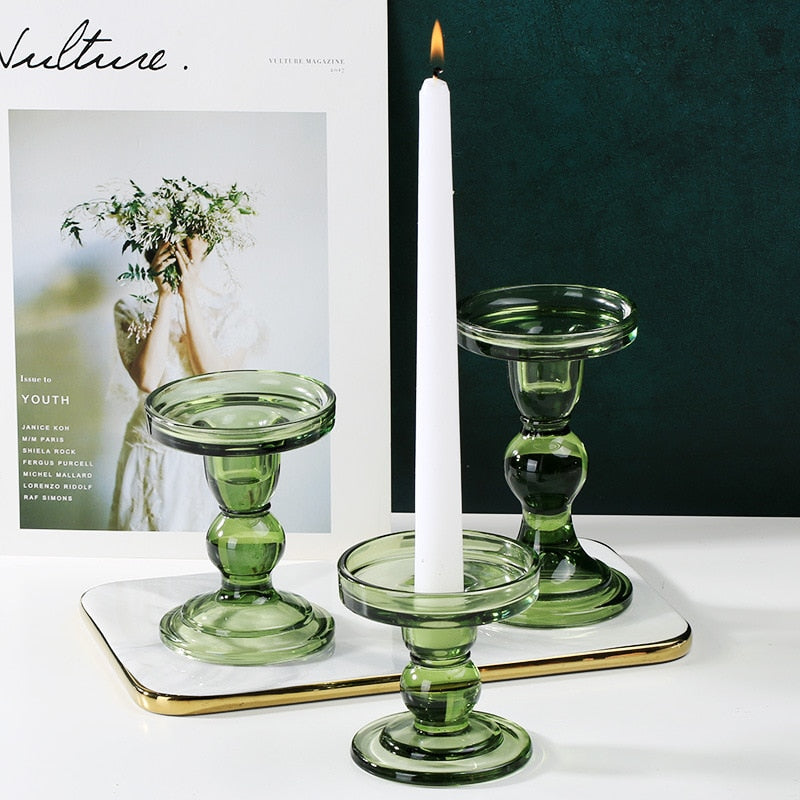 Green Glass Candlestick Holders Candle Holders Decluttered Homes