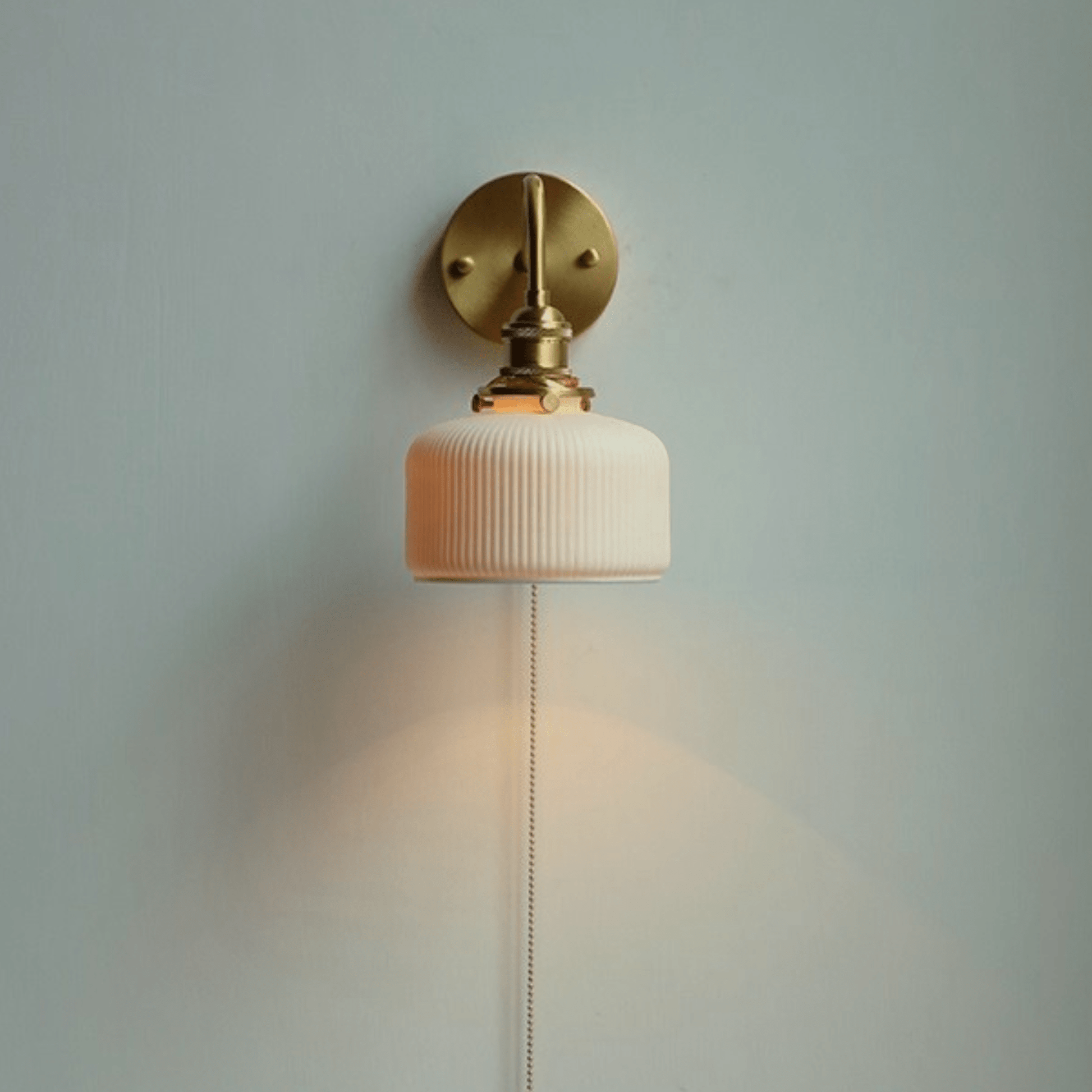 White Ceramic Wall Sconce with Pull Chain Switch Lighting Decluttered Homes