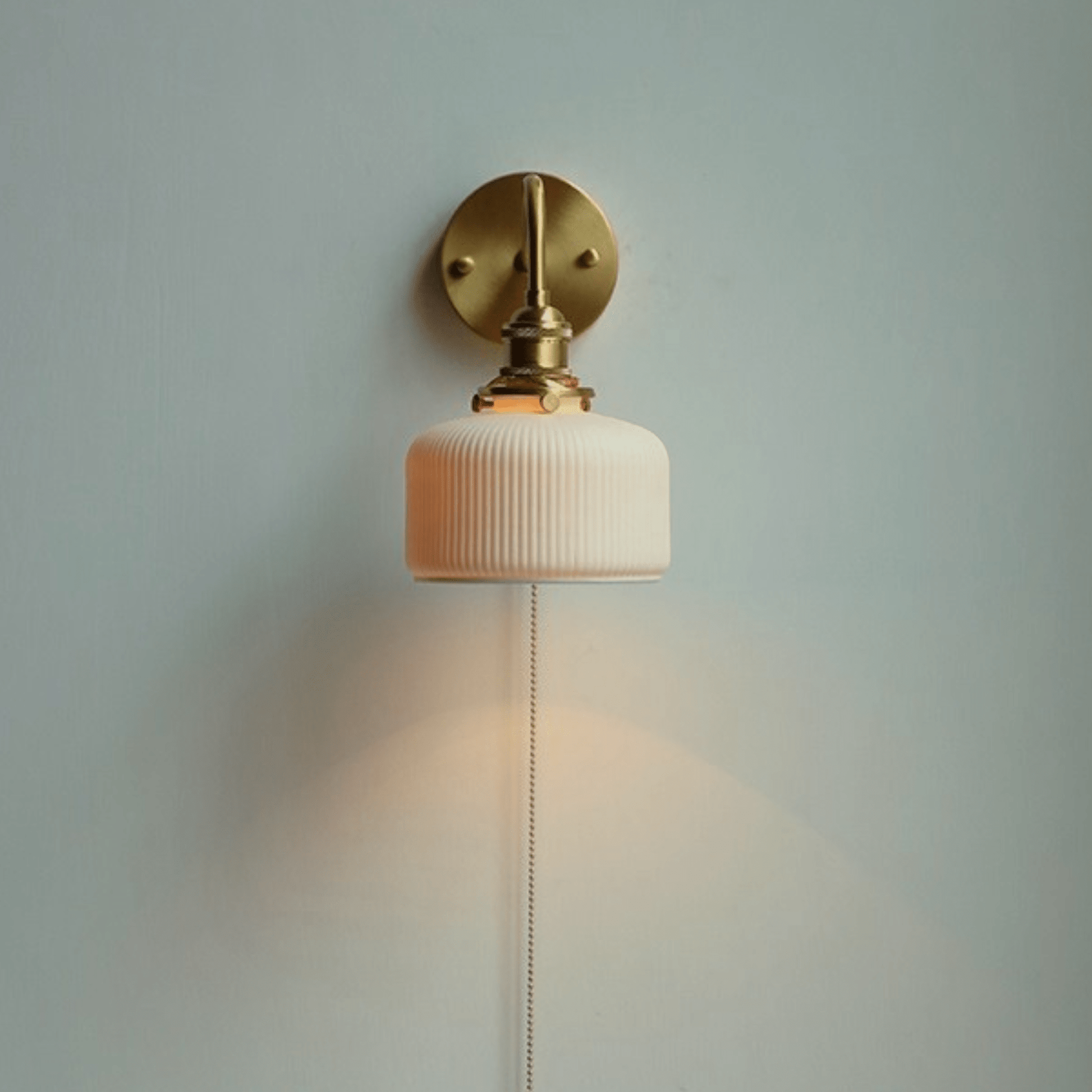 White Ceramic Wall Sconce with Pull Chain Switch – Decluttered Homes