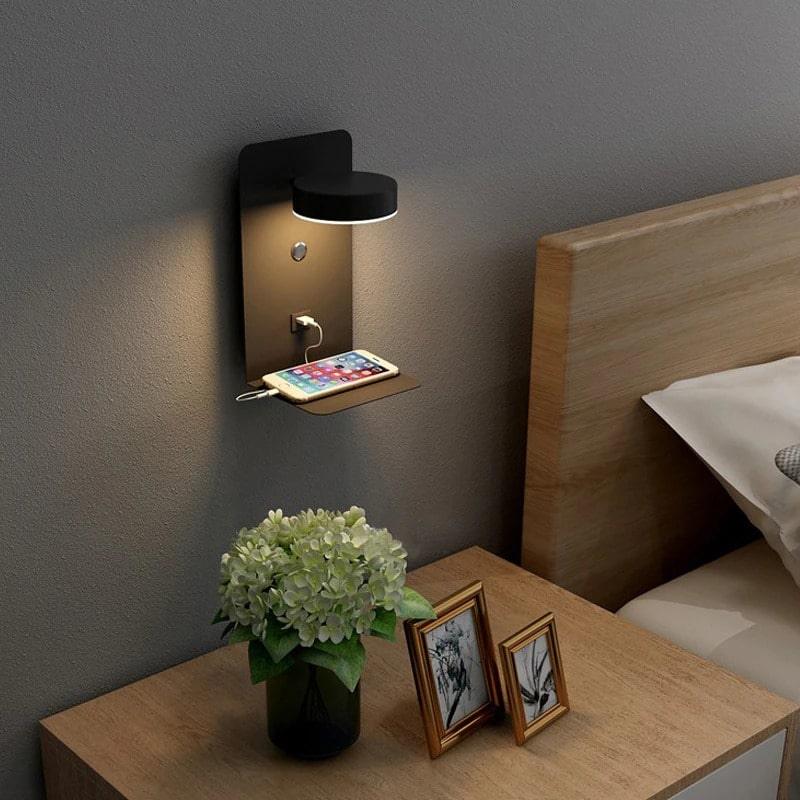 Shelf and Wall Light with USB Charging Port Wall Light LED Decluttered Homes