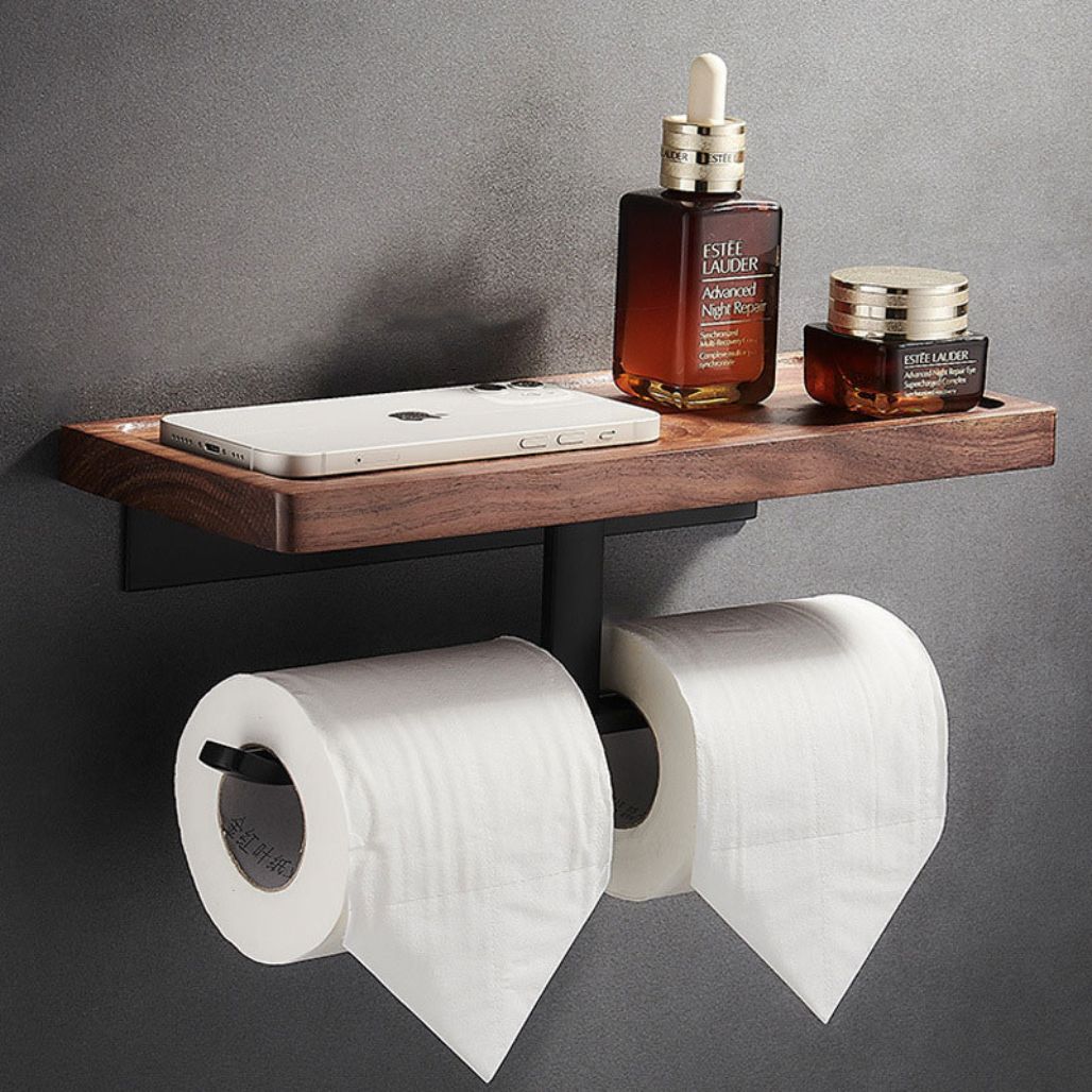 Wood Toilet Paper Holder with Phone Shelf Toilet Paper Holder Decluttered Homes