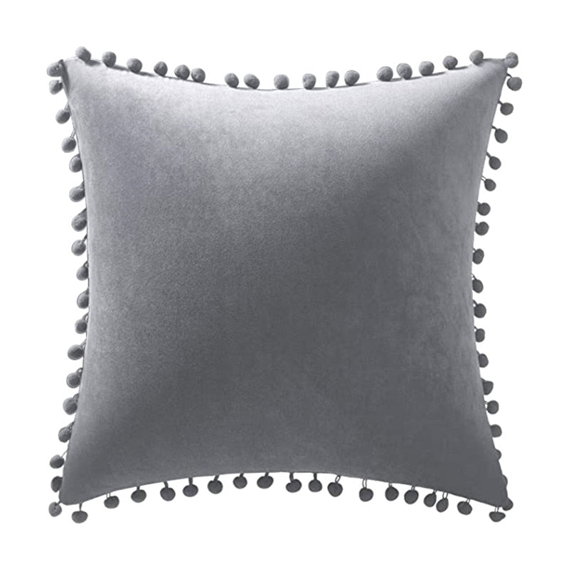 Decorative Throw Pillow Covers with Pom-Poms Luxurious Velvet Pillow Cover with Feather Decluttered Homes