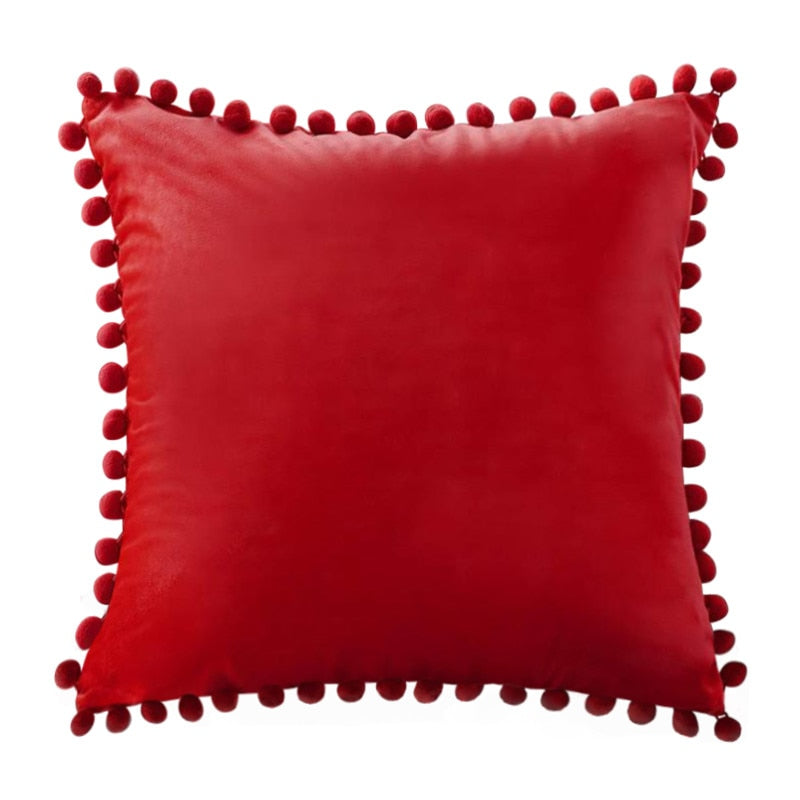 Decorative Throw Pillow Covers with Pom-Poms Luxurious Velvet Pillow Cover with Feather Decluttered Homes