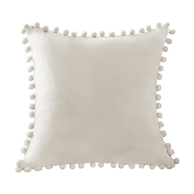 Decorative Throw Pillow Covers with Pom-Poms Luxurious Velvet Pillow Cover with Feather Decluttered Homes