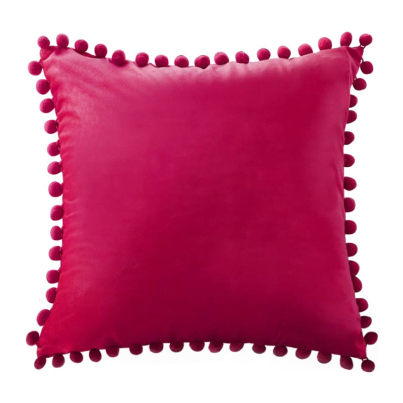 Decorative Throw Pillow Covers with Pom-Poms Luxurious Velvet Pillow Cover with Feather Decluttered Homes