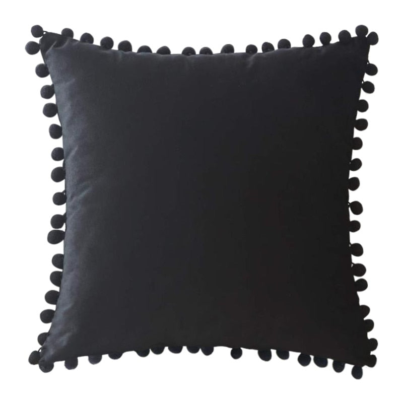 Decorative Throw Pillow Covers with Pom-Poms Luxurious Velvet Pillow Cover with Feather Decluttered Homes