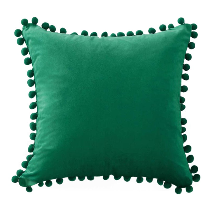 Decorative Throw Pillow Covers with Pom-Poms Luxurious Velvet Pillow Cover with Feather Decluttered Homes