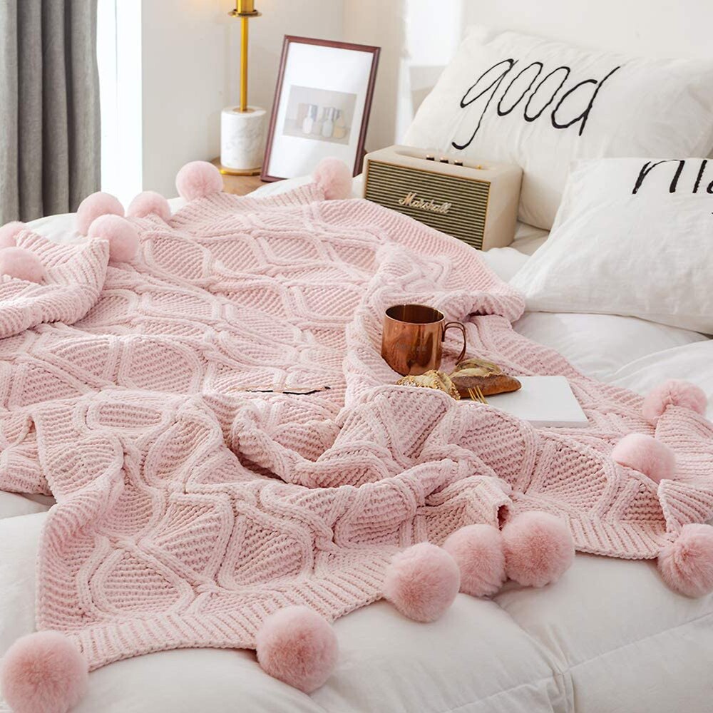 Throw Blanket with Pom pom Throw Blanket with Pompom Decluttered Homes