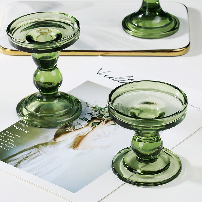 Green Glass Candlestick Holders Candle Holders Decluttered Homes